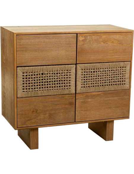Commode 6 tiroirs bois naturel et corde tressée 80x36x75 cm Marena  - 1