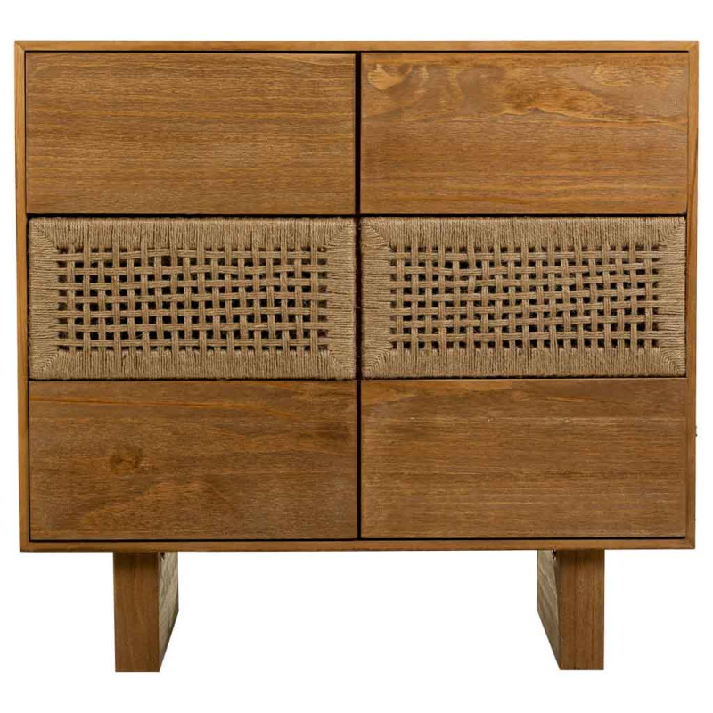 Commode 6 tiroirs bois naturel et corde tressée 80x36x75 cm Marena  - 2