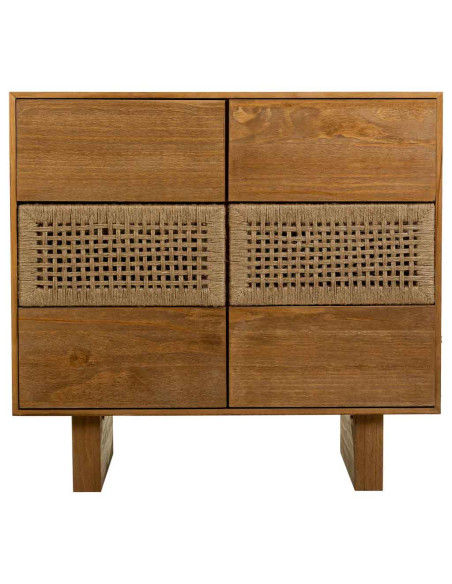 Commode 6 tiroirs bois naturel et corde tressée 80x36x75 cm Marena  - 2