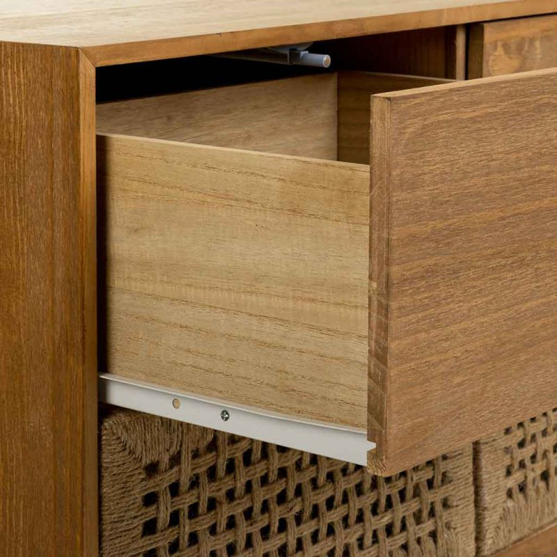 Commode 6 tiroirs bois naturel et corde tressée 80x36x75 cm Marena  - 5