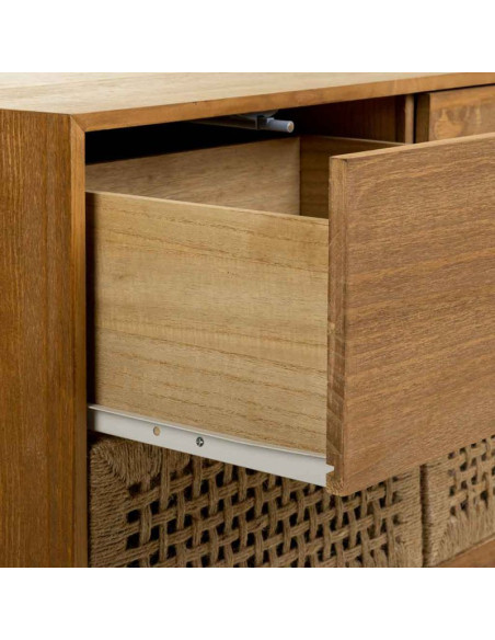 Commode 6 tiroirs bois naturel et corde tressée 80x36x75 cm Marena  - 5