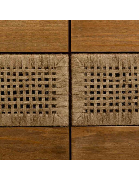 Commode 6 tiroirs bois naturel et corde tressée 80x36x75 cm Marena  - 7