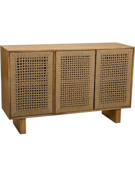 Buffet 3 portes bois naturel et corde tressée 120x36x75 cm Marena  - 1