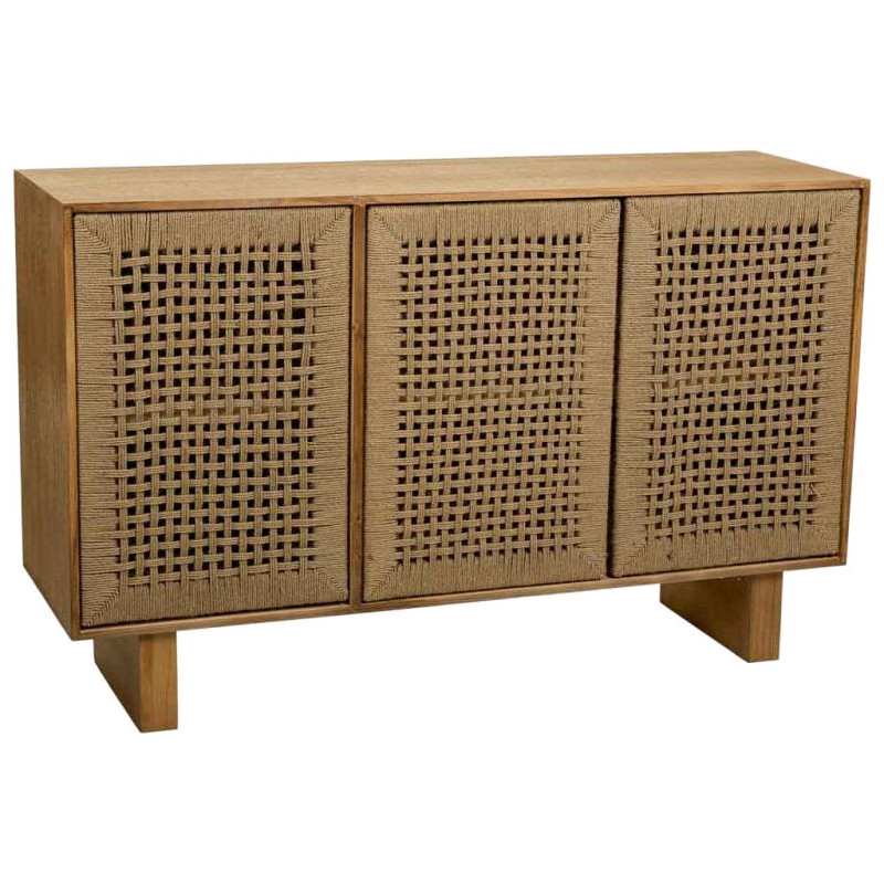 Buffet 3 portes bois naturel et corde tressée 120x36x75 cm Marena  - 1