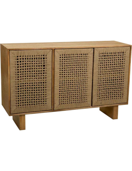 Buffet 3 portes bois naturel et corde tressée 120x36x75 cm Marena  - 1