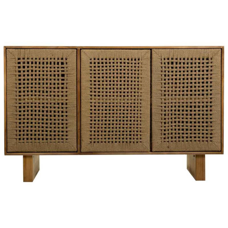 Buffet 3 portes bois naturel et corde tressée 120x36x75 cm Marena  - 2