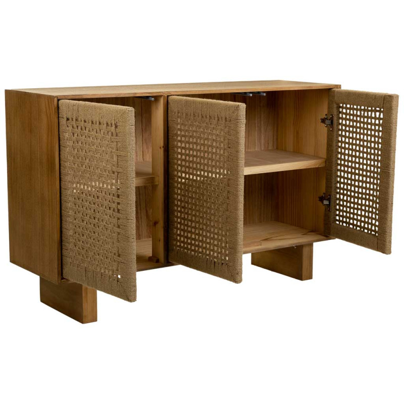 Buffet 3 portes bois naturel et corde tressée 120x36x75 cm Marena  - 3
