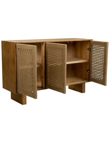 Buffet 3 portes bois naturel et corde tressée 120x36x75 cm Marena  - 3