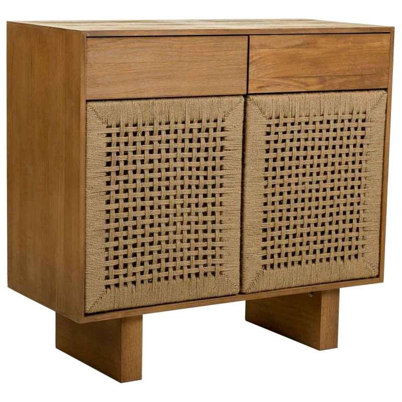 Buffet 2 portes 2 tiroirs bois brun miel 80x36x75 cm Marena  - 1