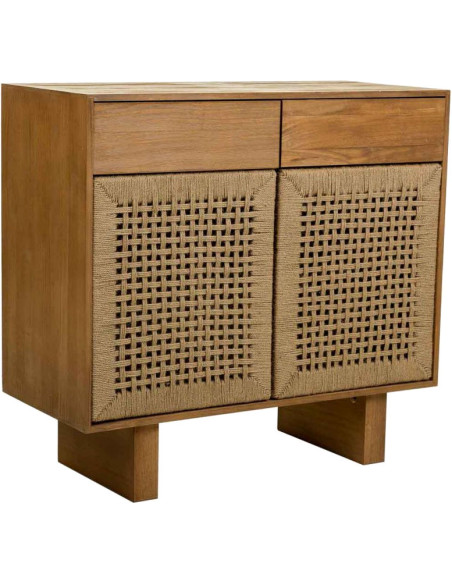 Buffet 2 portes 2 tiroirs bois brun miel 80x36x75 cm Marena  - 1