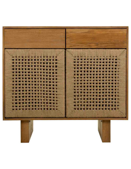 Buffet 2 portes 2 tiroirs bois brun miel 80x36x75 cm Marena  - 2