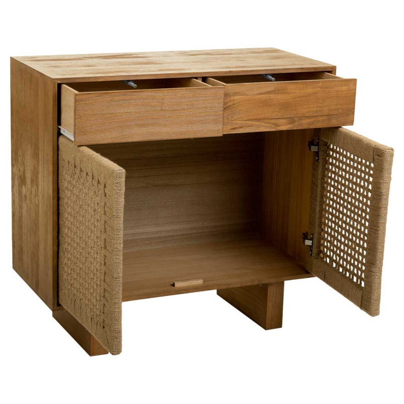 Buffet 2 portes 2 tiroirs bois brun miel 80x36x75 cm Marena  - 3
