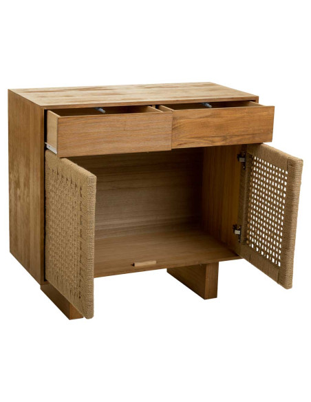 Buffet 2 portes 2 tiroirs bois brun miel 80x36x75 cm Marena  - 3