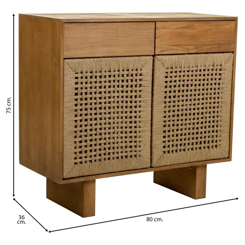 Buffet 2 portes 2 tiroirs bois brun miel 80x36x75 cm Marena  - 8