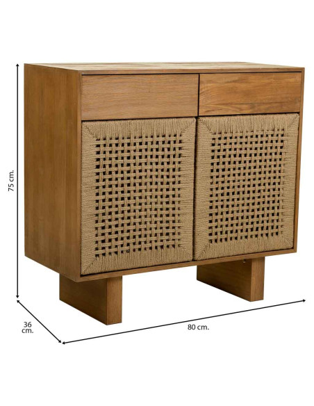 Buffet 2 portes 2 tiroirs bois brun miel 80x36x75 cm Marena  - 8