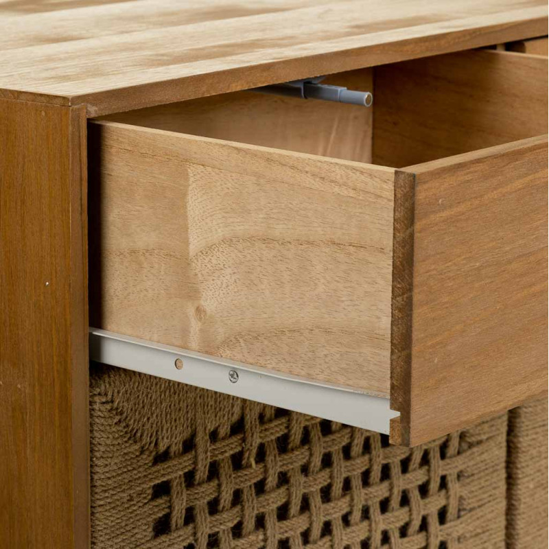Buffet 2 portes 2 tiroirs bois brun miel 80x36x75 cm Marena  - 5