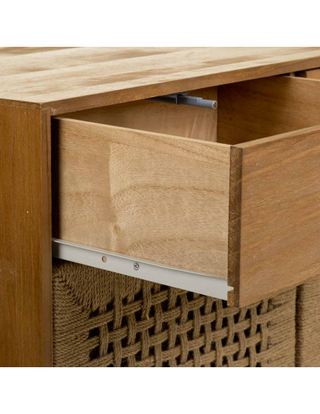 Buffet 2 portes 2 tiroirs bois brun miel 80x36x75 cm Marena  - 5