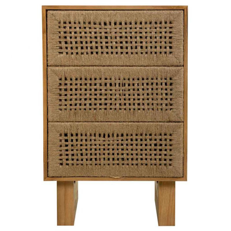 Table de chevet 3 tiroirs bois brun et corde 45x36x55 cm Marena  - 2