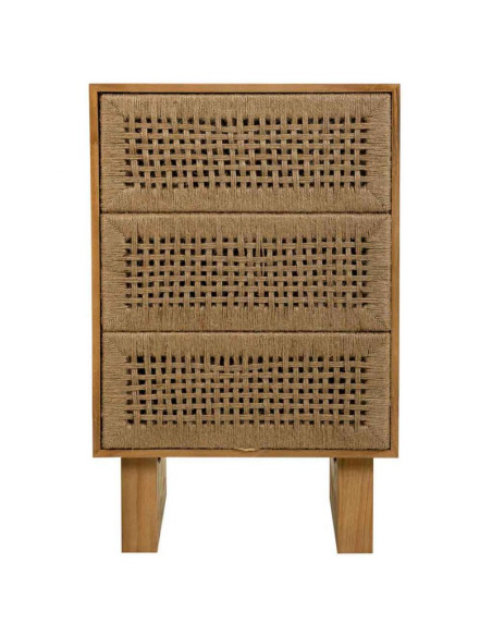 Table de chevet 3 tiroirs bois brun et corde 45x36x55 cm Marena  - 2