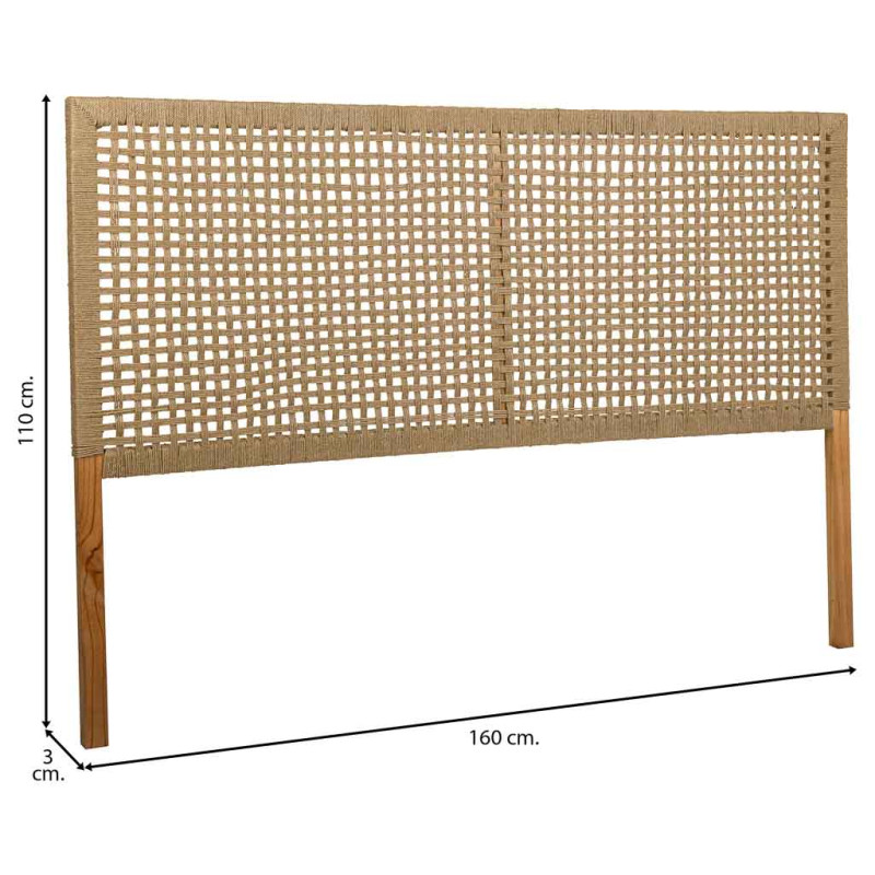 Tête de lit bois brun et corde tressée 160x3x110 cm Marena  - 6