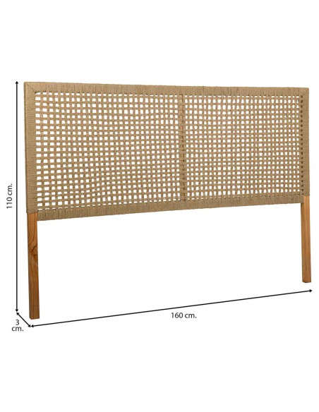 Tête de lit bois brun et corde tressée 160x3x110 cm Marena  - 6