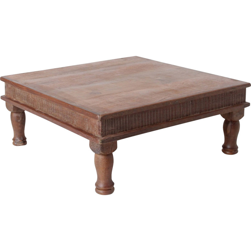 Table basse indienne carrée en bois recyclé brun 46x46x18 cm Factory Raw Materials - 1