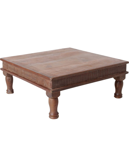 Table basse indienne carrée en bois recyclé brun 46x46x18 cm Factory Raw Materials - 1