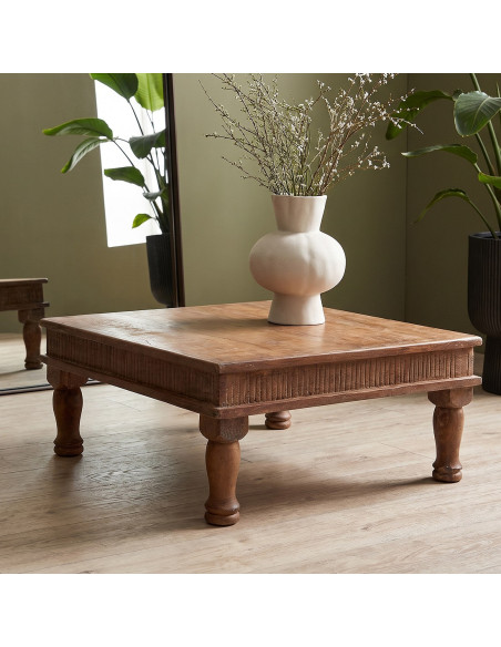 Table basse indienne carrée en bois recyclé brun 46x46x18 cm Factory Raw Materials - 2