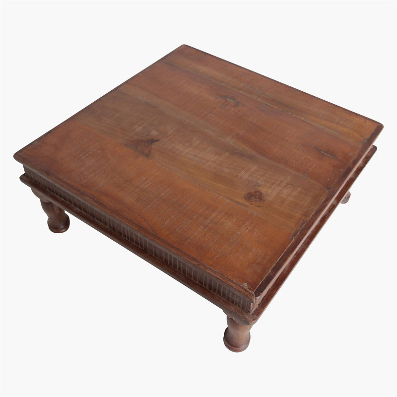 Table basse indienne carrée en bois recyclé brun 46x46x18 cm Factory Raw Materials - 5