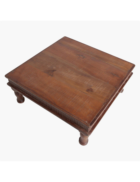 Table basse indienne carrée en bois recyclé brun 46x46x18 cm Factory Raw Materials - 5