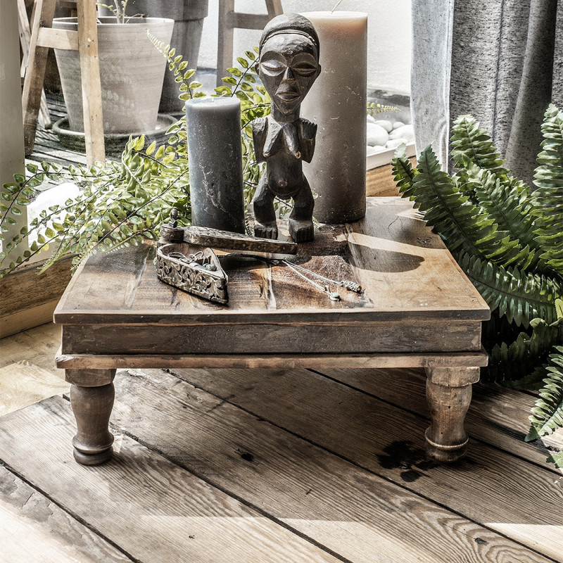 Table basse indienne carrée en bois recyclé brun 46x46x18 cm Factory Raw Materials - 8