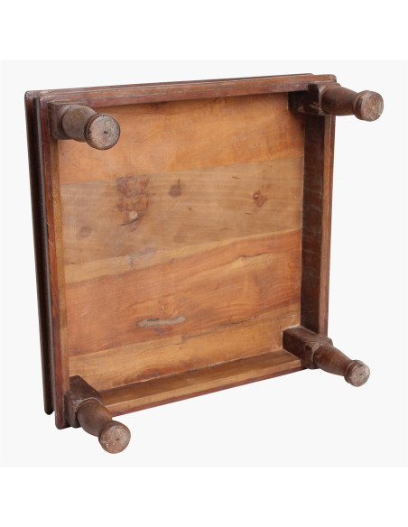 Table basse indienne carrée en bois recyclé brun 46x46x18 cm Factory Raw Materials - 7