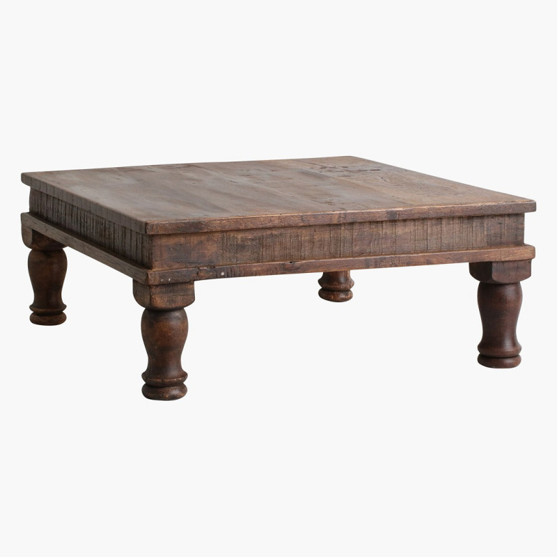 Table basse indienne carrée en bois recyclé brun 46x46x18 cm Factory Raw Materials - 3