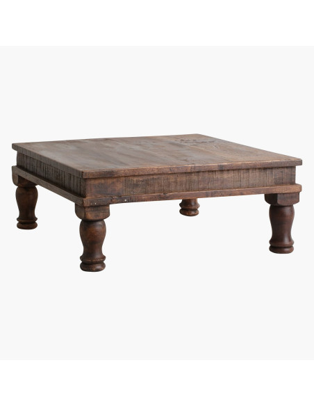Table basse indienne carrée en bois recyclé brun 46x46x18 cm Factory Raw Materials - 3
