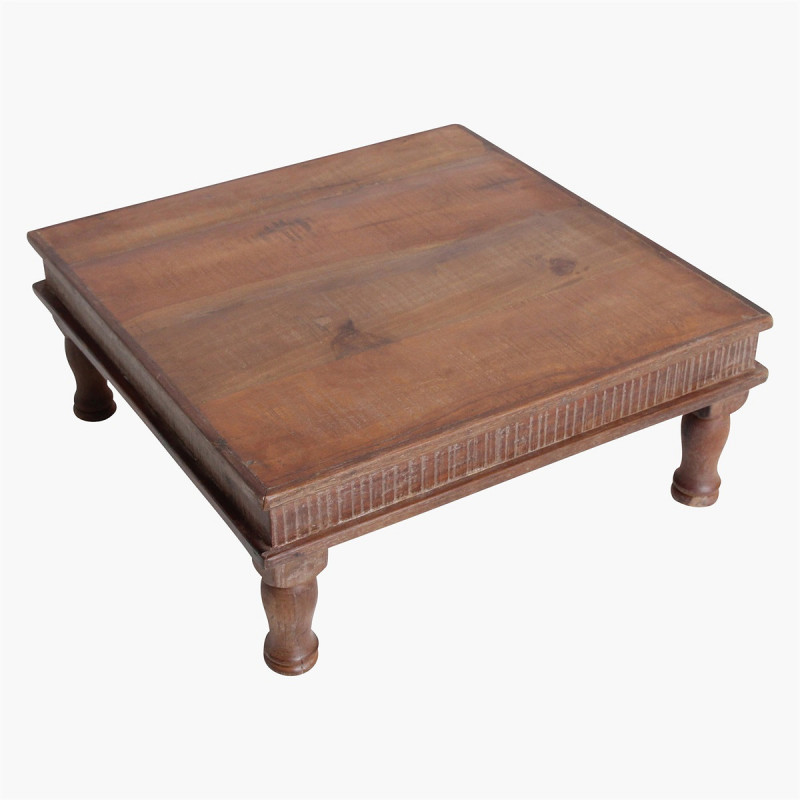 Table basse indienne carrée en bois recyclé brun 46x46x18 cm Factory Raw Materials - 4