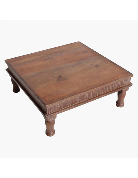 Table basse indienne carrée en bois recyclé brun 46x46x18 cm Factory Raw Materials - 4