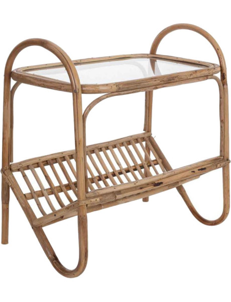 Table d'appoint bohème en canne brune et verre 45x30x50 cm Herena  - 1