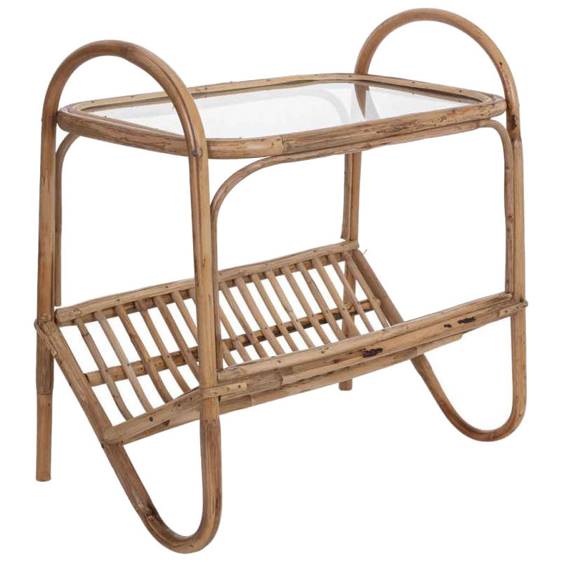 Table d'appoint bohème en canne brune et verre 45x30x50 cm Herena  - 1