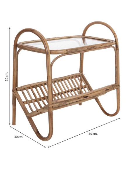 Table d'appoint bohème en canne brune et verre 45x30x50 cm Herena  - 6