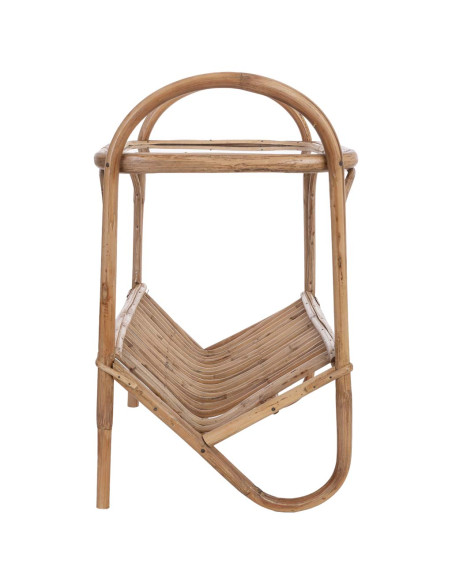 Table d'appoint bohème en canne brune et verre 45x30x50 cm Herena  - 3