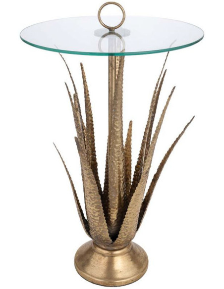 Table d'appoint haute Art déco en fer doré antique et verre 50x50x85 cm Cirela  - 1