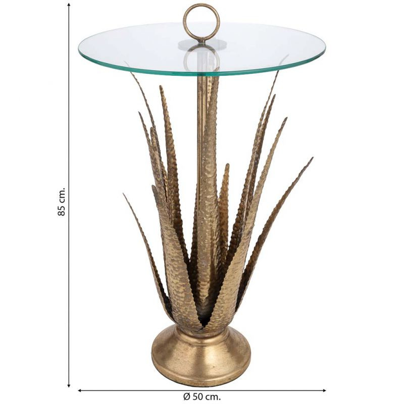 Table d'appoint haute Art déco en fer doré antique et verre 50x50x85 cm Cirela  - 7