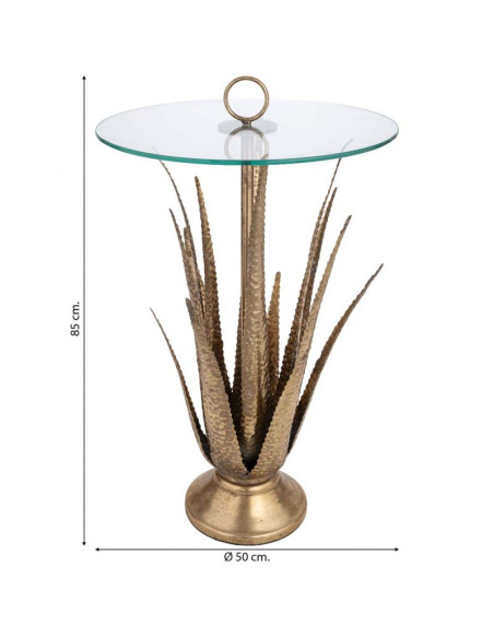 Table d'appoint haute Art déco en fer doré antique et verre 50x50x85 cm Cirela  - 7