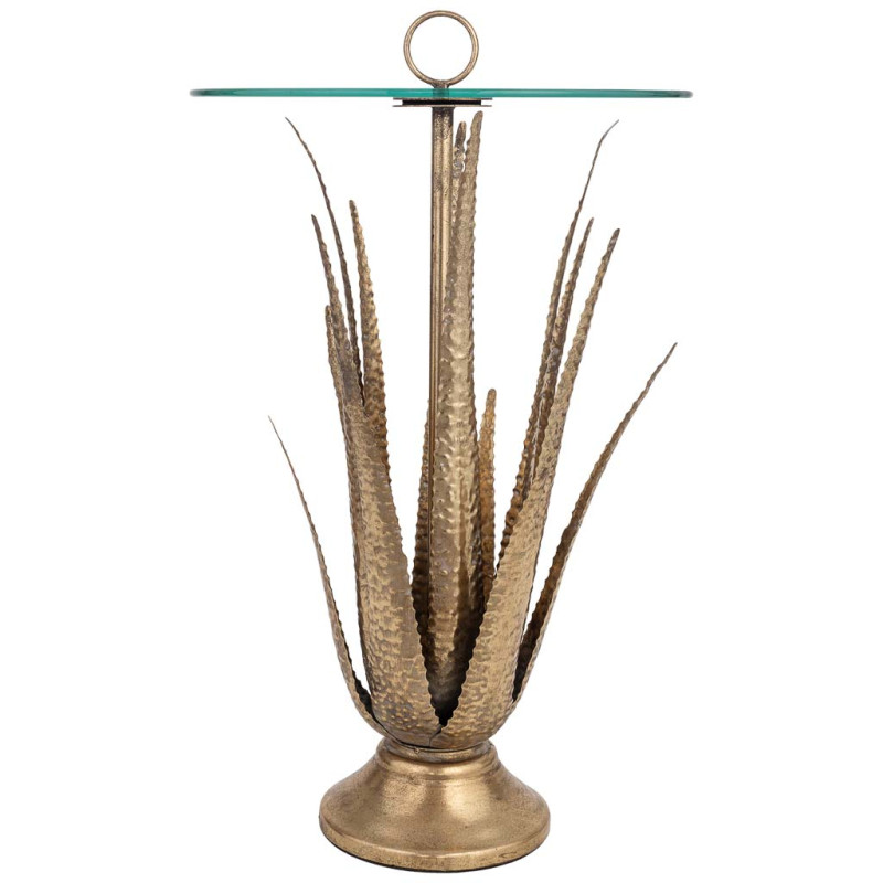 Table d'appoint haute Art déco en fer doré antique et verre 50x50x85 cm Cirela  - 3