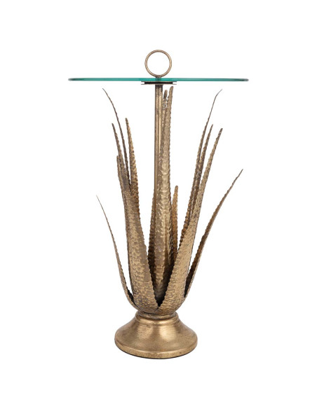 Table d'appoint haute Art déco en fer doré antique et verre 50x50x85 cm Cirela  - 3