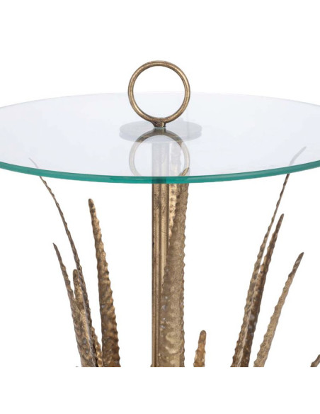 Table d'appoint haute Art déco en fer doré antique et verre 50x50x85 cm Cirela  - 4