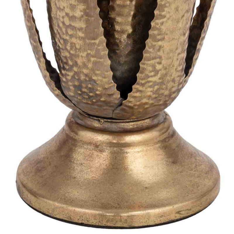 Table d'appoint haute Art déco en fer doré antique et verre 50x50x85 cm Cirela  - 5