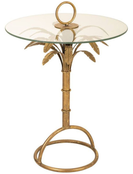 Table d'appoint palmier dorée en fer et verre 50x50x70,5 cm Gavela  - 1