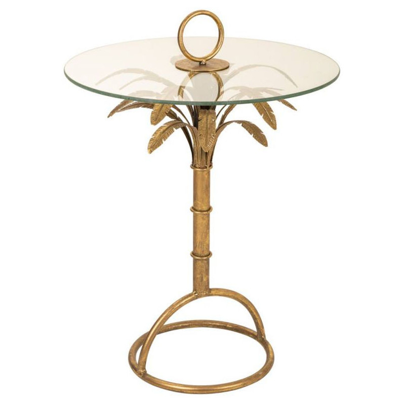 Table d'appoint palmier dorée en fer et verre 50x50x70,5 cm Gavela  - 1