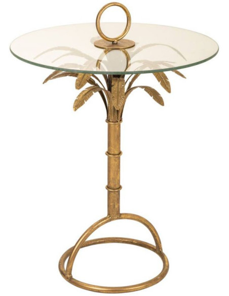 Table d'appoint palmier dorée en fer et verre 50x50x70,5 cm Gavela  - 1